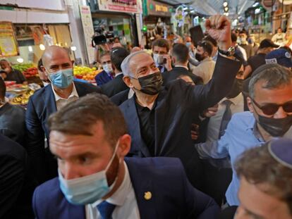 El primer ministro israelí, Benjamín Netanyahu, el lunes en un acto de campaña en Jerusalén.