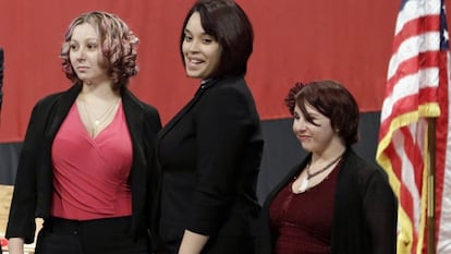 Amanda Berry, Gina DeJesus y Michelle Knight, en un acto en febrero.