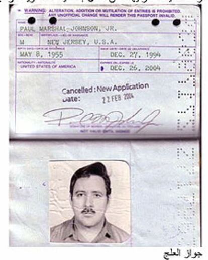 Copia del pasaporte de Paul Marshal Johnson, secuestrado por Al Qaeda.
