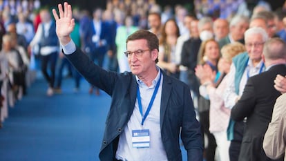 Alberto Núñez Feijóo, el domingo en Pontevedra en el congreso del PP gallego.