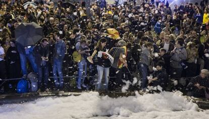 Protests in Plaza de España in Barcelona.