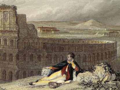 'Lord Byron contemplando el Coliseo de Roma', grabado de James Tibbitts-Arthur Willmore