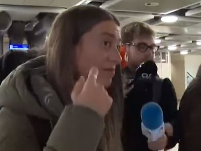 Miriam Nogueras, ayer a su llegada a Ginebra, en una imagen de RTVE.