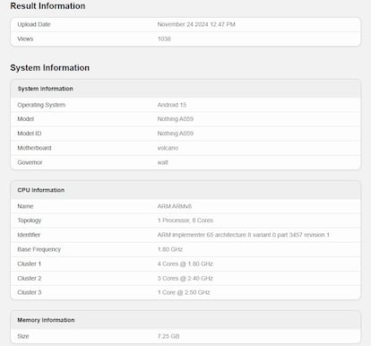 Resultado del Nothing Phone 3 en Geekbench