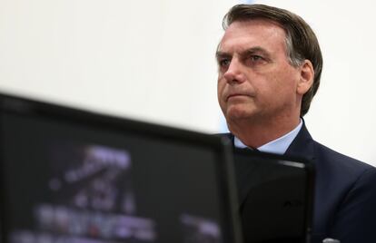 O presidente Jair Bolsonaro durante teleconferência com governadores.