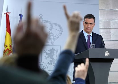 Pedro Sánchez, en una rueda de prensa en La Moncloa.
