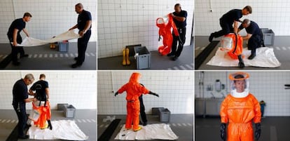 La preparación de una brigada paramétrica en Frankfurt (Alemania) para atender a enfermos sospechosos de ébola