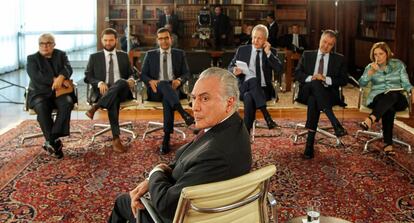 Temer e os jornalistas no 'Roda Viva'.