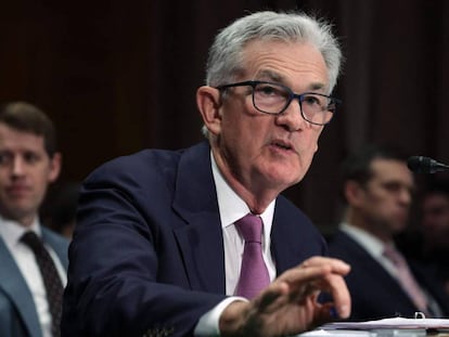 WASHINGTON, DC - JUNE 22: Federal Reserve Board Chairman Jerome Powell testifies during a hearing before Senate Banking, Housing, and Urban Affairs Committee at Dirksen Senate Office Building on June 22, 2023 on Capitol Hill in Washington, DC. The committee held a hearing to examine the Semiannual Monetary Policy Report to the Congress. Alex Wong/Getty Images/AFP (Photo by ALEX WONG / GETTY IMAGES NORTH AMERICA / Getty Images via AFP)