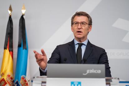 Alberto Núñez Feijóo, en la rueda de prensa posterior al Consello en el que ha convocado elecciones para el 12 de julio.