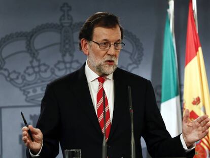 El presidente del Gobierno, Mariano Rajoy, durante la rueda de prensa ofrecida junto al primer ministro de Italia, Paolo Gentiloni.