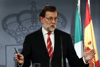 El presidente del Gobierno, Mariano Rajoy, durante la rueda de prensa ofrecida junto al primer ministro de Italia, Paolo Gentiloni.