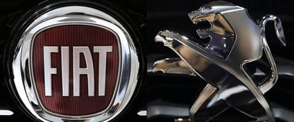 Logotipos de las marcas Fiat y Peugueot, ahora unidas bajo el grupo Stellantis.