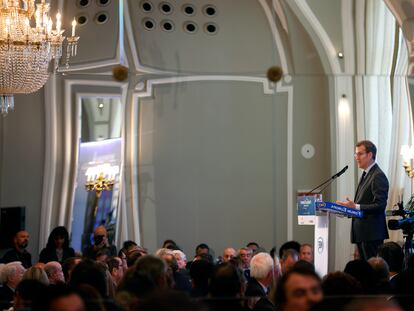 El líder del PP, Alberto Núñez Feijóo, en un desayuno informativo el pasado lunes en Madrid.