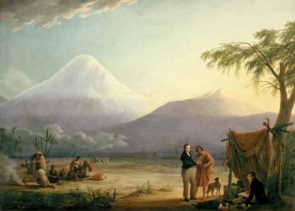 Alexander von Humboldt y Aimé Bonpland, al pie del volcán del Chimborazo, en un cuadro de Friedrich Georg Weitsch (1810).