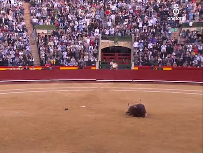 Roca Rey aplaude a 'Leguleyo', un bravo toro en el tercio final que murió en los medios.