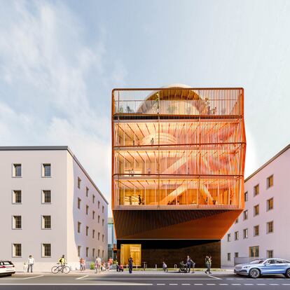 Render del nuevo Centro de cuidado infantil en la Universidad Tecnológica de Munich.