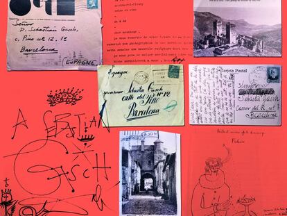 Montaje con parte de la correspondencia del archivo de Sebastià Gasch, con misivas de Dalí, un dibujo de Lorca y postales del poeta Foix y de Hans Arp.