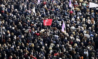 Seguidores de Syriza durante el discurso de su líder en Atenas.