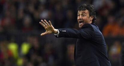 Luis Enrique durant el partit amb el PSG al Camp Nou.