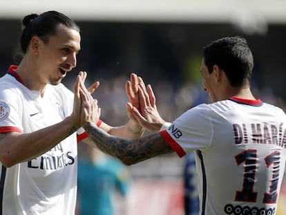 Ibrahimovic y Di María celebran el reciete título de Liga conquistado por el PSG