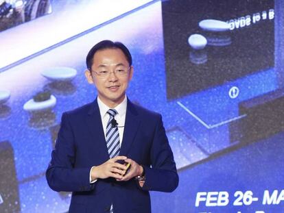 Ryan Ding, director del consejo ejecutivo de Huawei, durante su intervención en un evento en Londres.