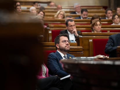 El 'president' de la Generalitat, Pere Aragonès, durante la sesión de control en el Parlament, este miércoles.