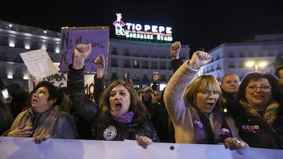 Manifestación a favor de los derechos de las mujeres y contra el discurso de Vox, el pasado 15 de enero, en la Puerta del Sol de Madrid. 