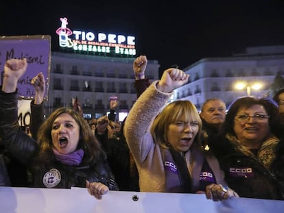 Manifestación a favor de los derechos de las mujeres y contra el discurso de Vox, el pasado 15 de enero, en la Puerta del Sol de Madrid. 