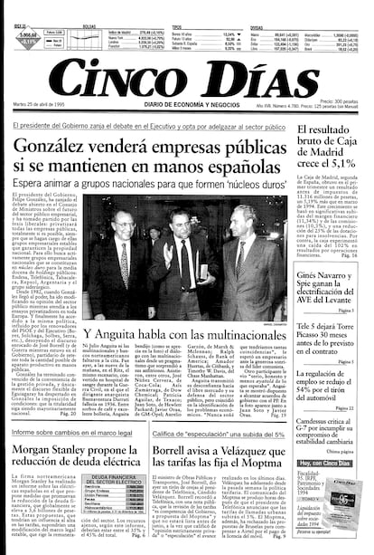 1995: capitalismo popular. Tras un severo saneamiento del aparataje corporativo público, y en busca de recursos para enjugar los déficits presupuestarios al alza, el Gobierno socialista de González inició un vasto programa de privatizaciones, que culminaría después el Ejecutivo del PP de José María Aznar. Cientos de miles de pequeños ahorradores se convirtieron en accionistas.