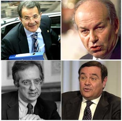 De izquierda a derecha, Romano Prodi, Fausto Bertinotti, Walter Veltroni y Clemente Mastella.