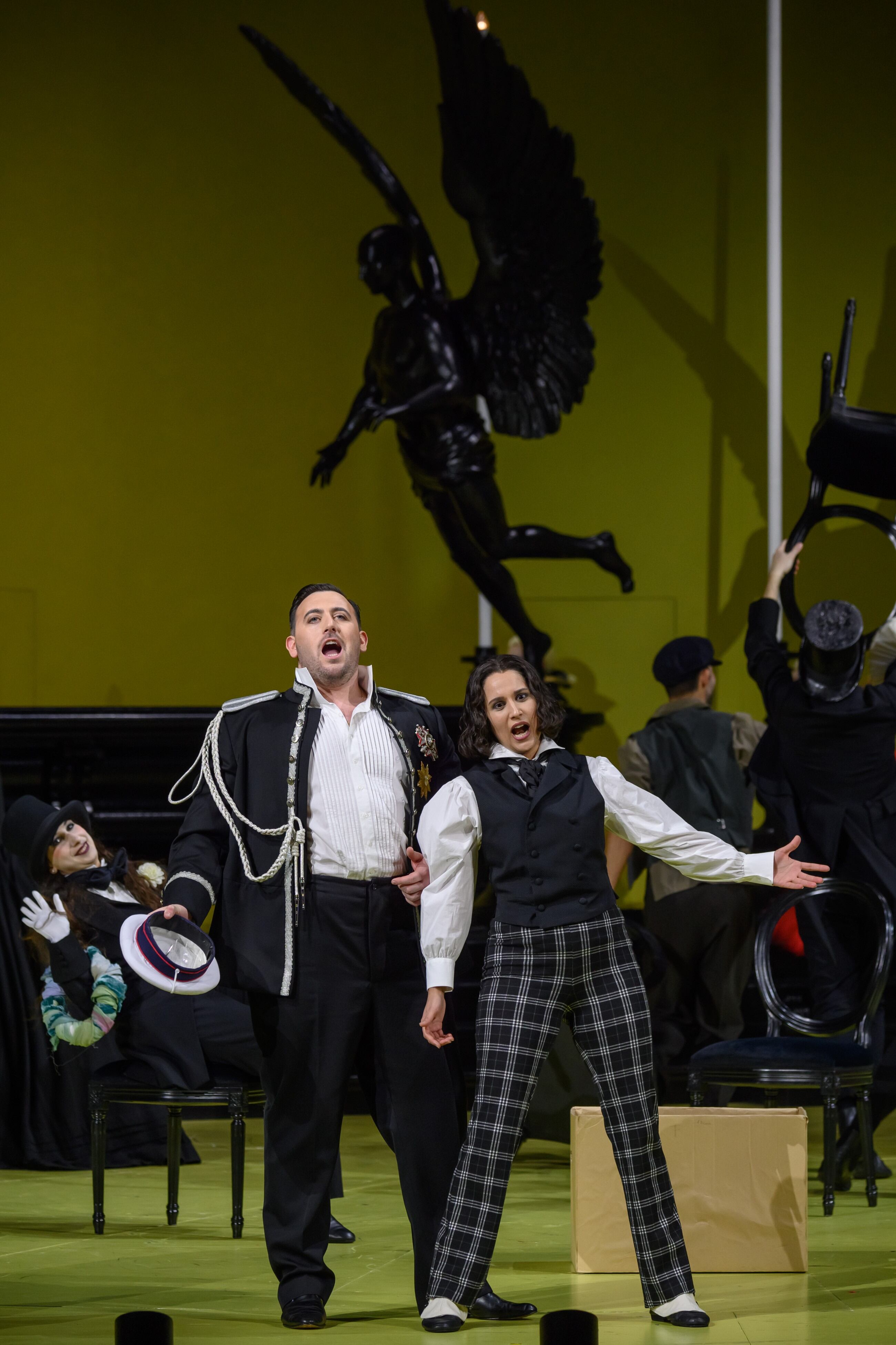 El tenor Freddie De Tommaso y la soprano Sara Blanch durante el primer acto de  ‘Un ballo in maschera’, el 9 de febrero en el Liceo de Barcelona.