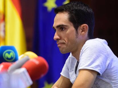 Contador, este martes, cuando anunci&oacute; su retiro de los Juegos.