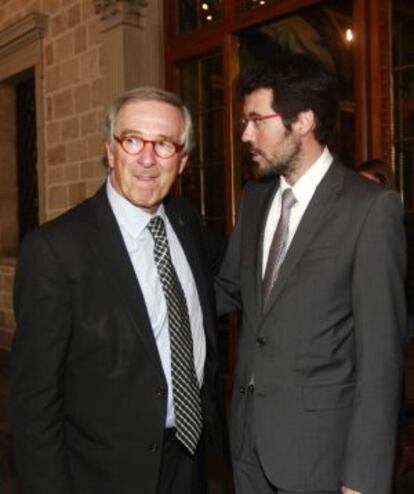 Xavier Trias y Albert Batalla, alcalde de La Seu y portavoz del comité territorial de la candidatura Barcelona Pirineos 2022 en una reunión la semana pasada.