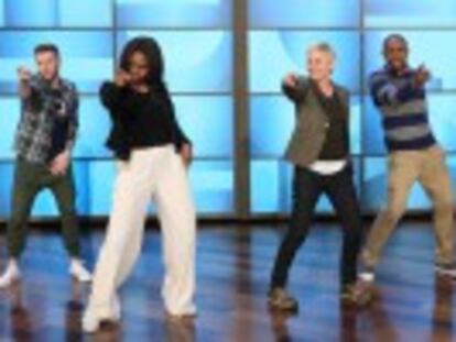 La primera dama celebra con Ellen DeGeneres los cinco años de su programa para combatir la obesidad