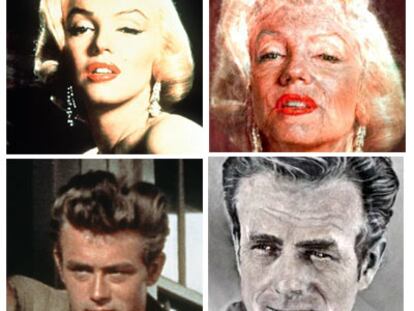 Así hubieran envejecido Marilyn Monroe y James Dean, según el <i>software</i> del Laboratorio de la Percepción.