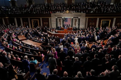 El presidente de Estados Unidos durante su discurso en el Congreso este martes. 