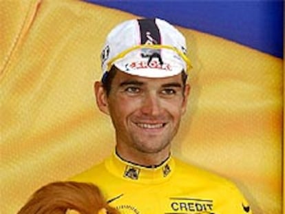 Igor Galdeano, en el podio de una etapa del pasado Tour.