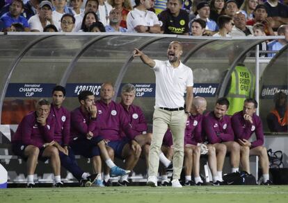 Pep Guardiola, durante el partido entre Manchester City y Real Madrid.