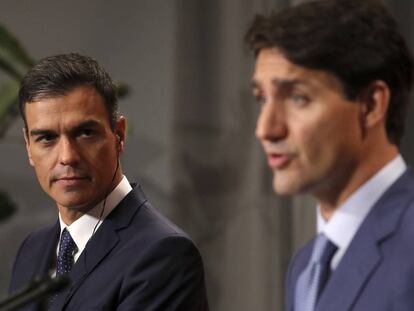 El presidente del Gobierno español, Pedro Sánchez, y el primer ministro canadiense, Justin Trudeau
 ________________________________________
 
