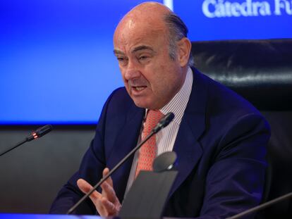 El vicepresidente del Banco Central Europeo, Luis de Guindos, este viernes en Madrid.