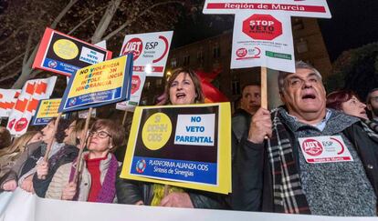 Protesta contra el veto parental en enero en Murcia.