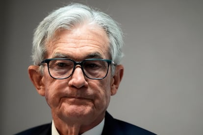 El presidente de la Reserva Federal, Jerome Powell, este viernes durante su intervención en Arlington (Virginia).
