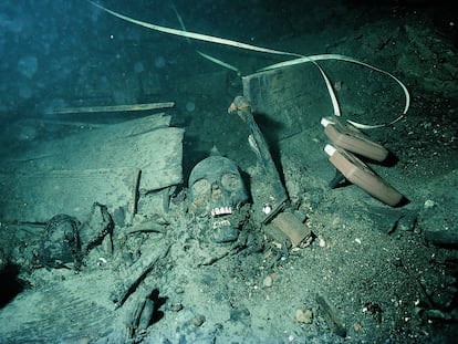 Restos humanos hallados en el barco de guerra sueco Kronan, hundido en 1676.
