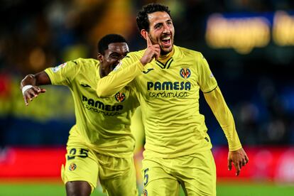 Parejo celebra su gol, que le dio el triunfo al Villarreal ante el Celta (1-0) en el encuentro disputado este sábado en el estadio de La Cerámica.