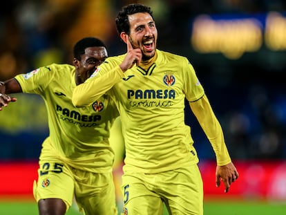 Parejo celebra su gol, que le dio el triunfo al Villarreal ante el Celta (1-0) en el encuentro disputado este sábado en el estadio de La Cerámica.