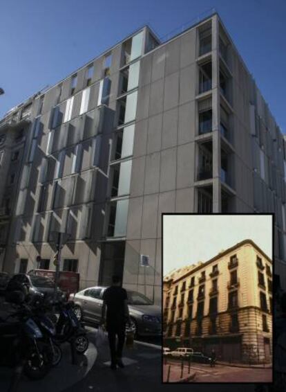 En la imagen pequeña, el edifcio protegido de la calle del Clavel, 7. En la grande, cómo es el edificio ahora.