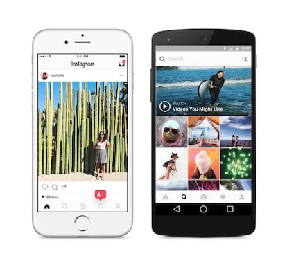 La aplicación de Instagram en iPhone (izquierda) y Android.