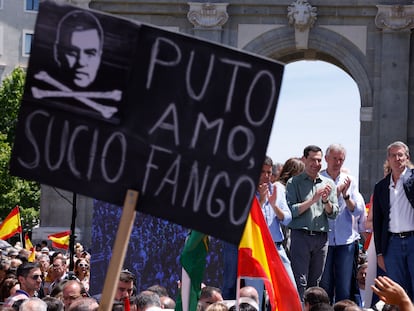 El líder del PP, Alberto Nuñez Feijóo, el pasado domingo en la manifestación contra Pedro Sánchez y la ley de amnistía en la Puerta de Alcalá.