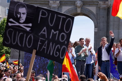 El líder del PP, Alberto Nuñez Feijóo, el pasado domingo en la manifestación contra Pedro Sánchez y la ley de amnistía en la Puerta de Alcalá.